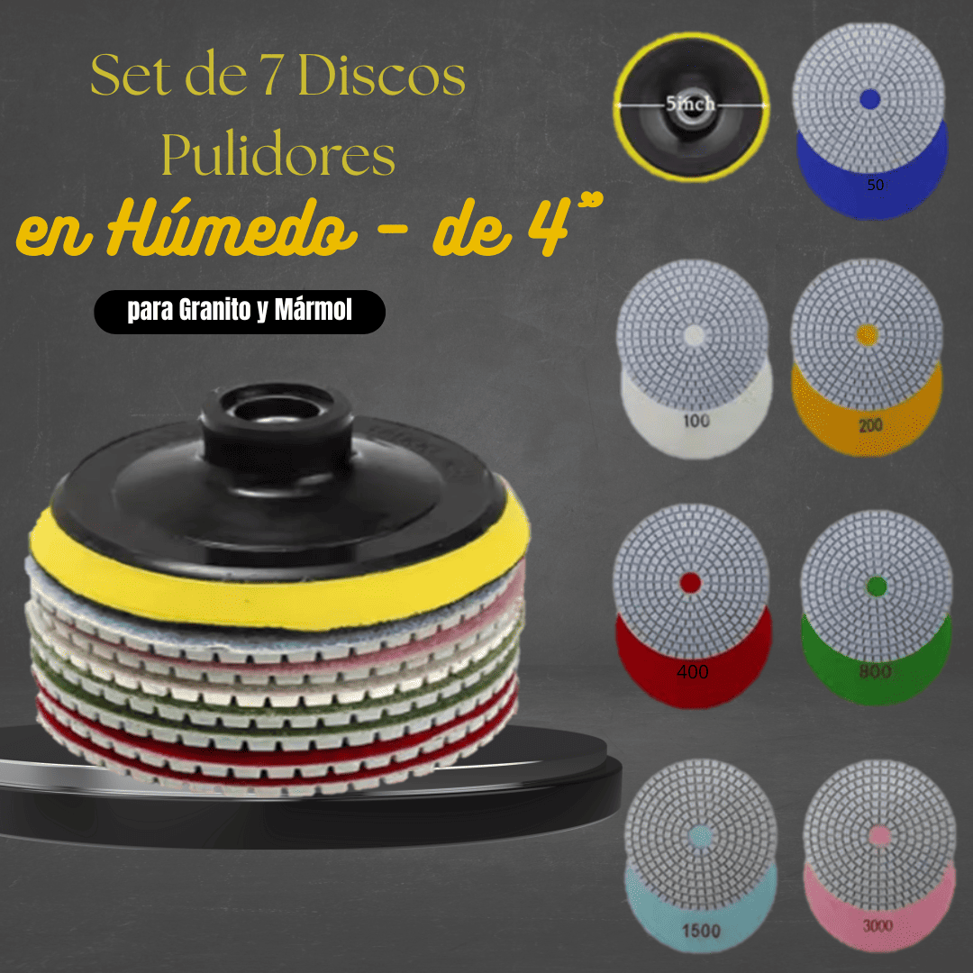SET 7 DISCOS PULIDORES EN HÚMEDO DE 4" - COD:100498
