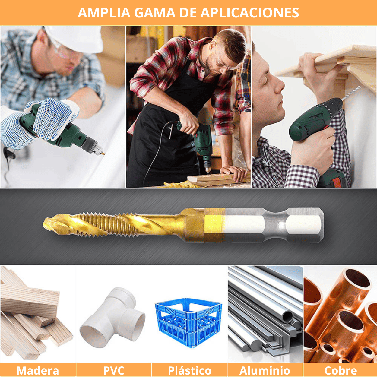 SET 6 BROCAS ROSCAS-MACHUELOS HSS TITANIO - COD:100497