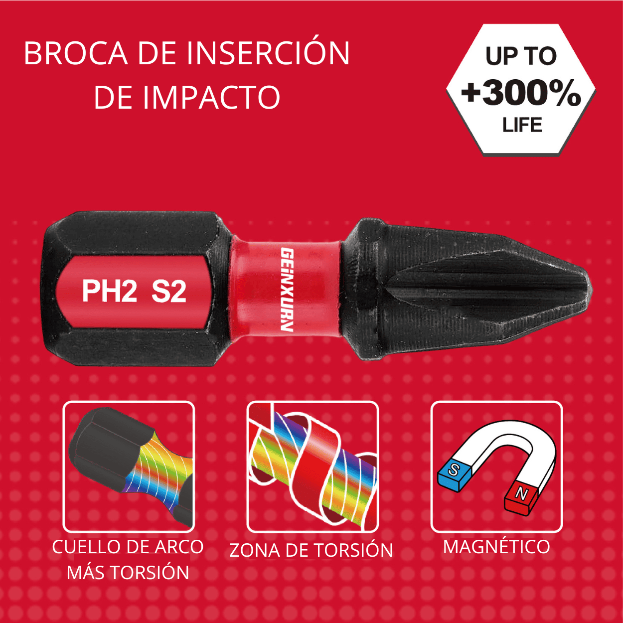 Punta de Impacto PZ2 x 25 mm Rojo & Guía Magnética LOCK de 75 mm – COD:100429 - 100297