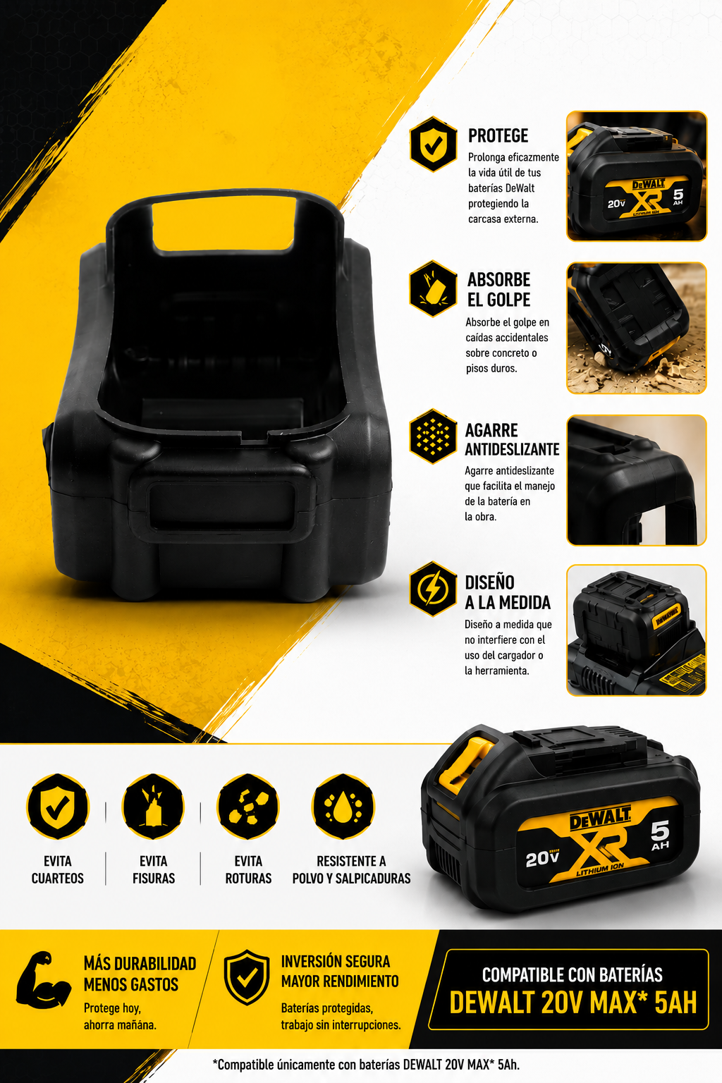FUNDA SILICONA PARA BATERIA 5AH DEWALT - COD:101017