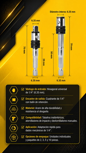 EXTENSIÓN HEXAGONAL 1/4 A DADOS 1/4 - COD:101018