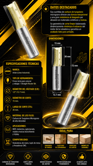 ARDEN FRESA CORTE RECTO DE 1/2" X 15mm×30mm - COD:101019
