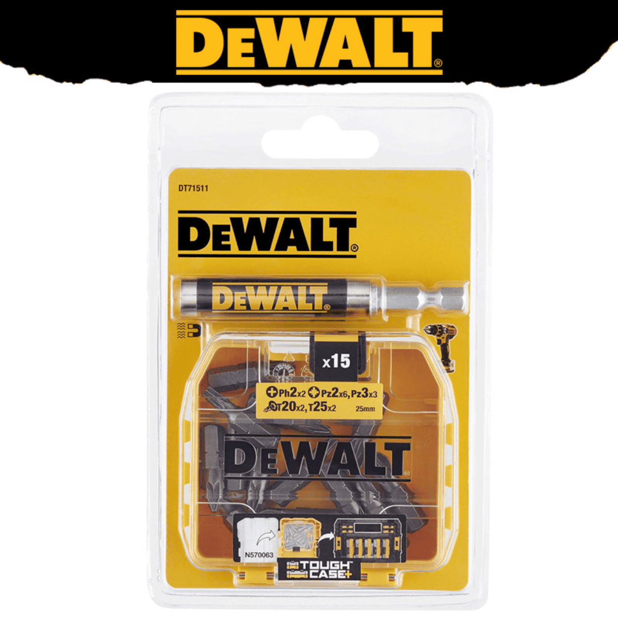 DEWALT SET 16 PUNTAS + GUIA MAGNETICA DT70522T-QZ - COD:100476