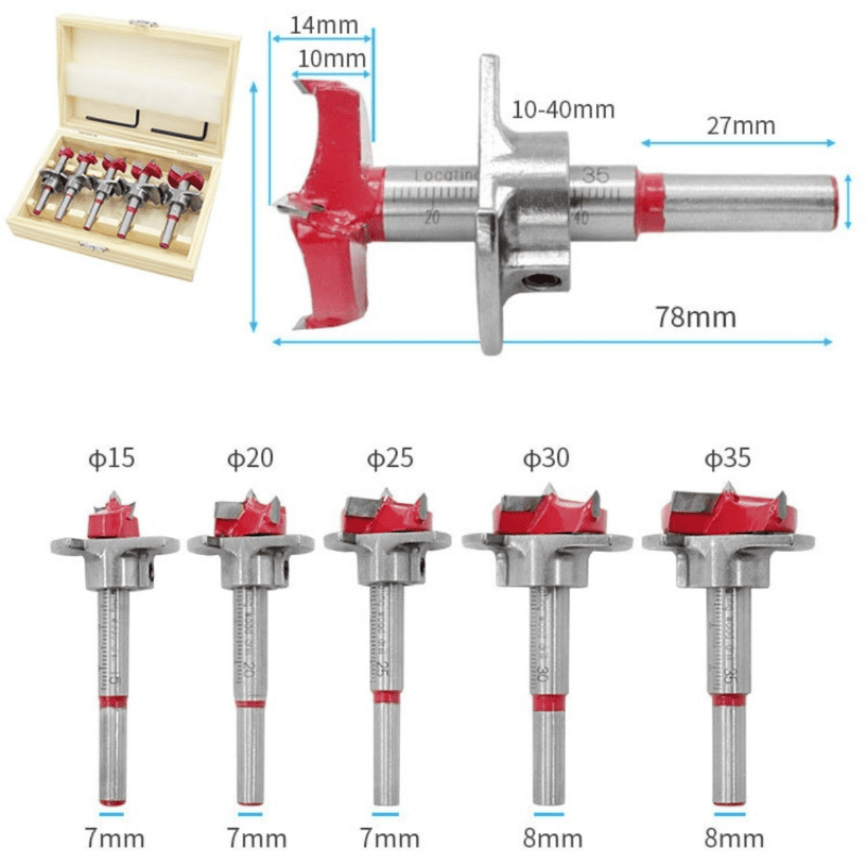 FORSTNER SET 5PCS TOPE REGULABLE - COD:100111