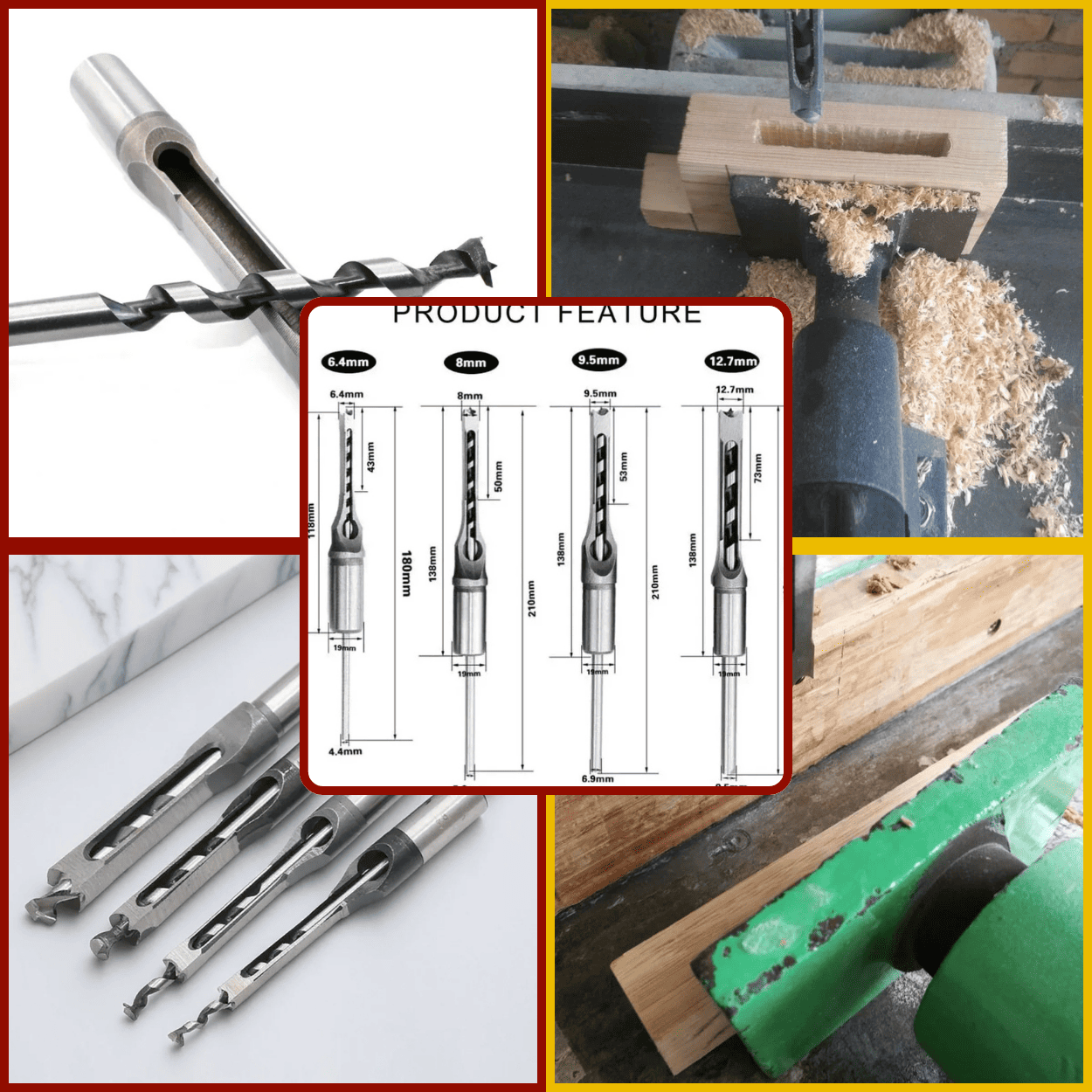 SET 4 BROCAS FORMA CUADRADO Para madera (6.4,8,9.5,12.7mm) - COD:100484