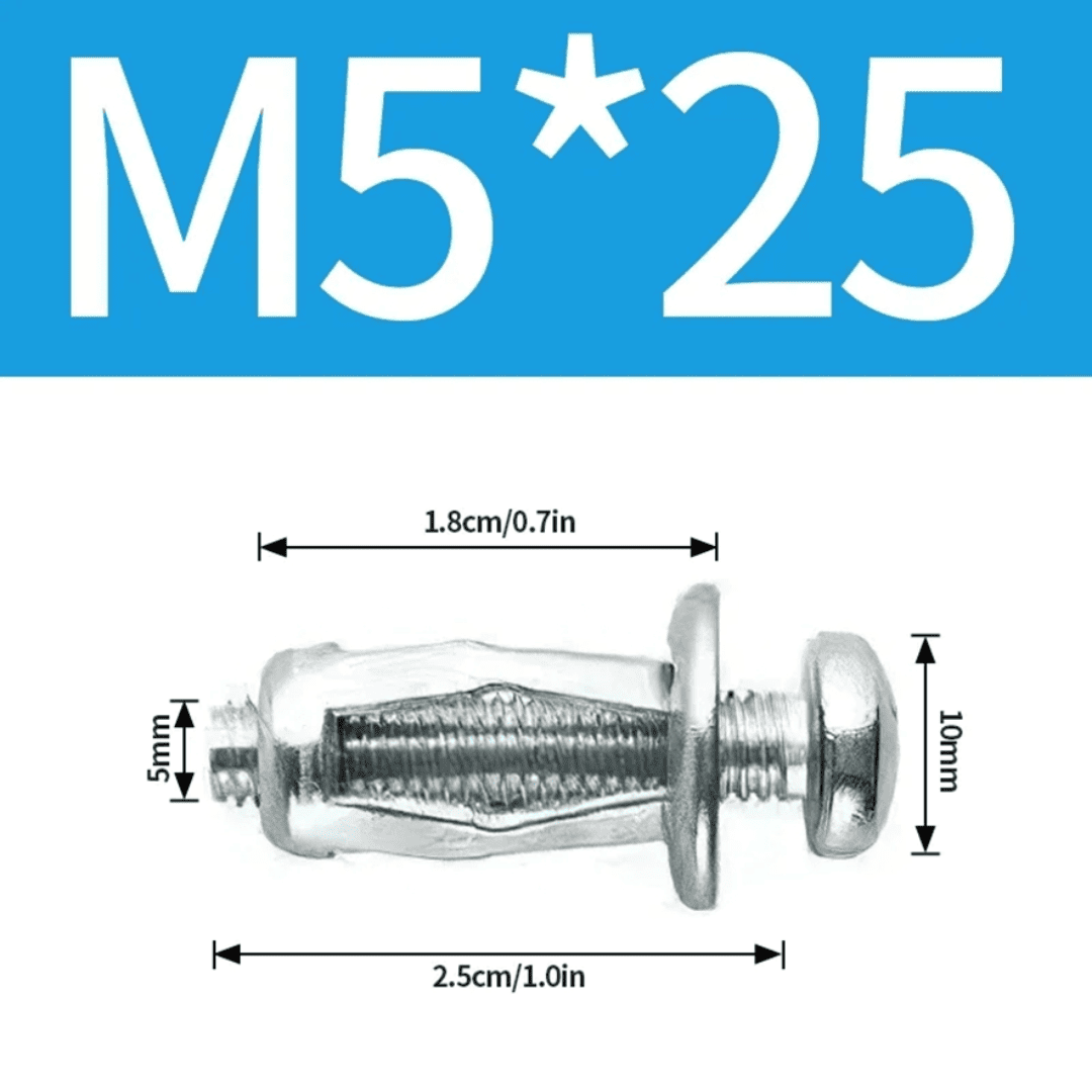 100 TUERCA Y TORNILLO EXPANSIVO DE 25MM M4, M5, M6 y M8 - (COD:100321 - 100323 - 100325 - 100327)