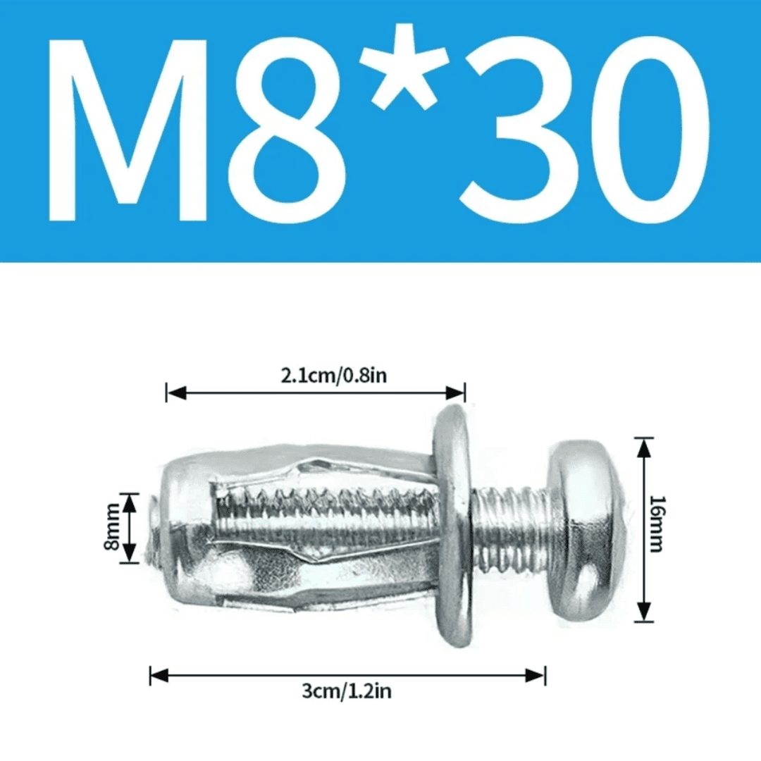 100 TUERCA Y TORNILLO EXPANSIVO DE 25MM M4, M5, M6 y M8 - (COD:100321 - 100323 - 100325 - 100327)