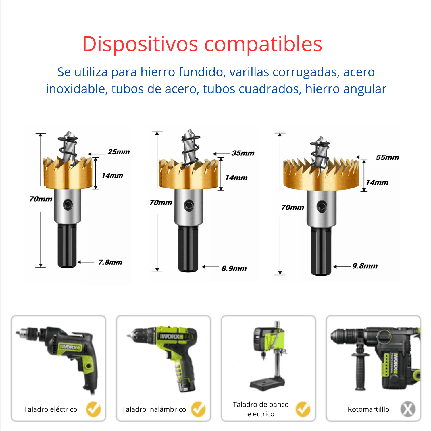 Sierra Copa Cobaltada Ø25, 35 y 55mm – Con Sistema Saca-bocados -(COD:100508 - 100509 - 100510)