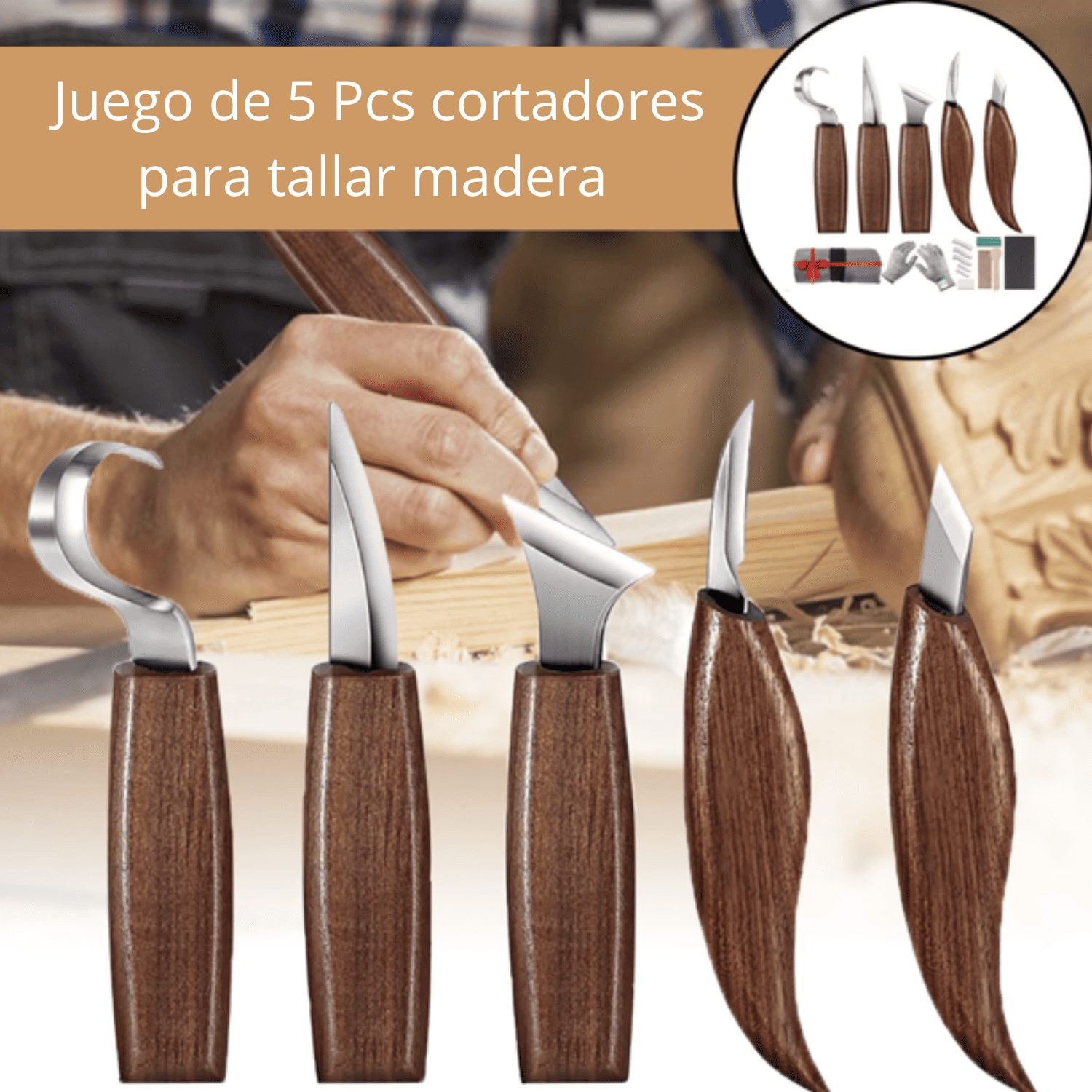 SET 5 CUCHILLAS PARA TALLAR MADERA PRO - COD:100491