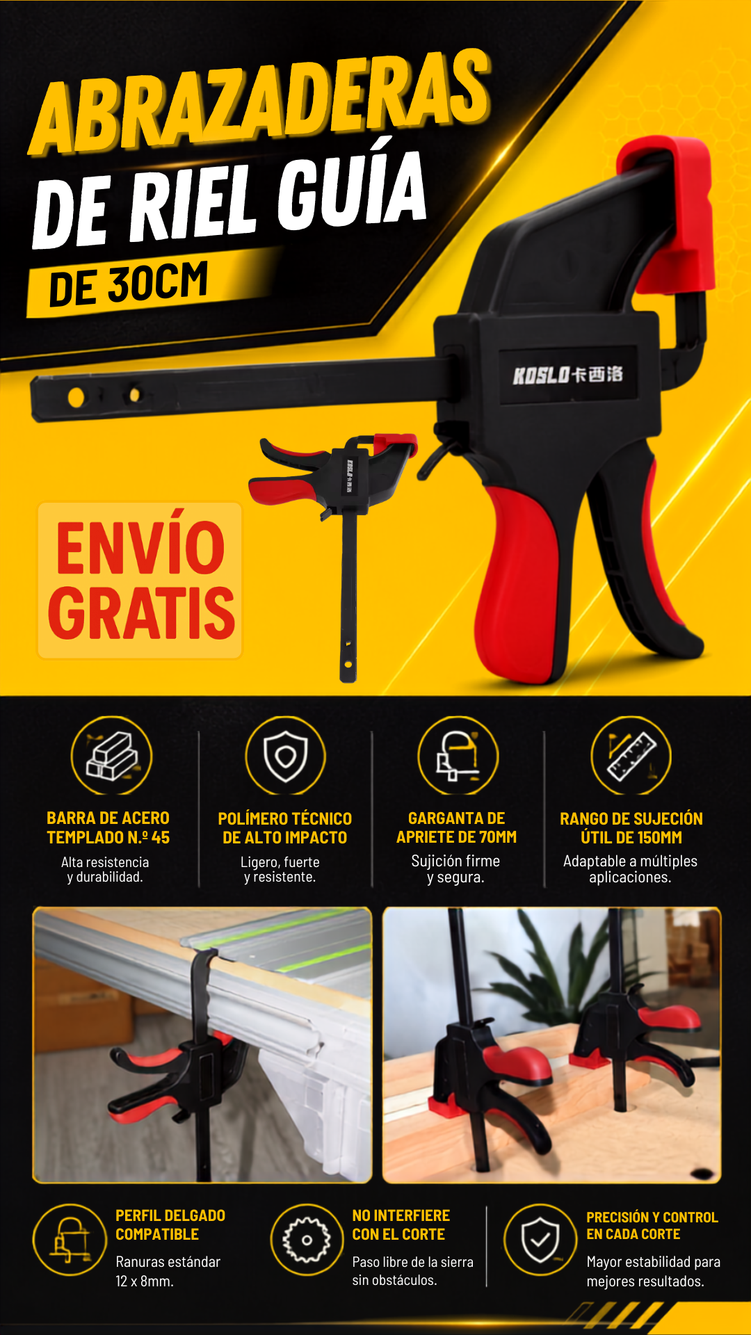ABRAZADERAS DE RIEL GUÍA DE 30CM - COD:101032