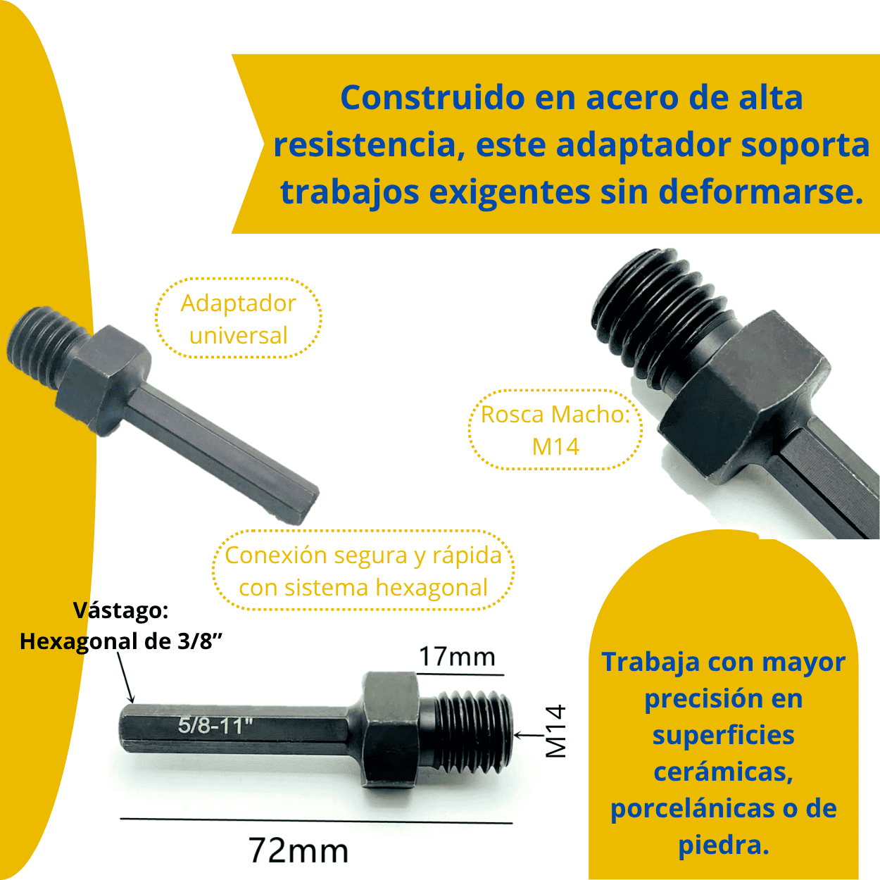 ADAPTADOR ROSCA MACHO M14 A HEXA 3/8 - COD:100038