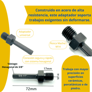 ADAPTADOR ROSCA MACHO M14 A HEXA 3/8 - COD:100038