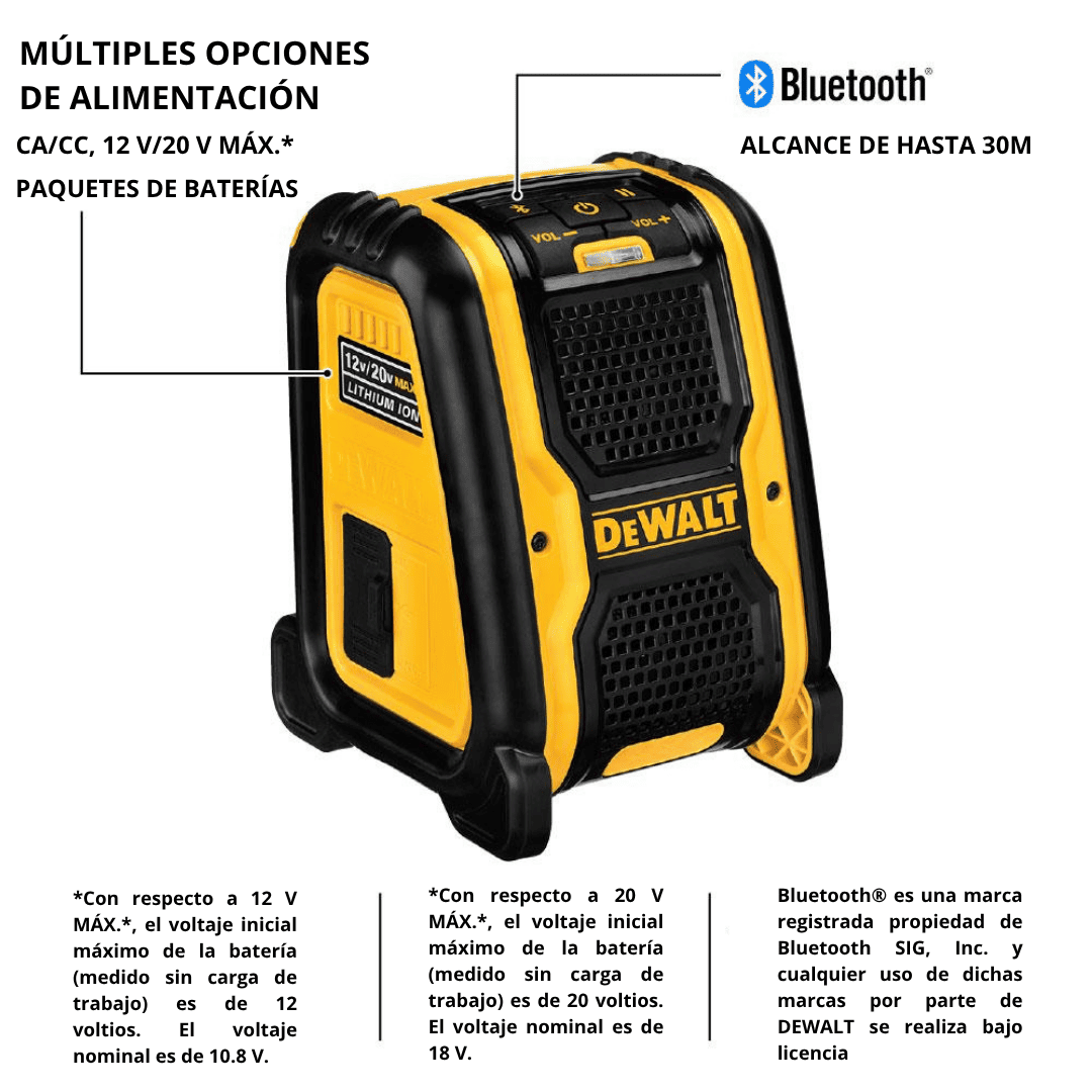 Altavoz Bluetooth 20V DCR006 DEWALT - COD:100724