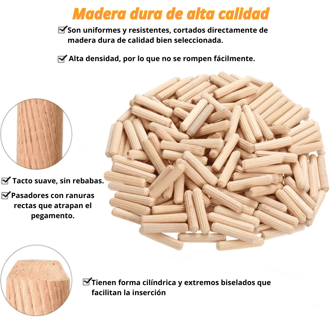 SET 100 TARUGOS RANURADO 6X40MM - 8X40MM - 10X40MM - (COD:100538 - 100539 - 100537)