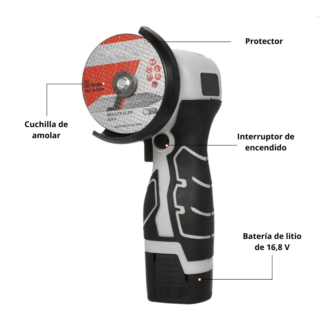 MINI Amoladora 16.8v – kit Completo Con 2 Baterías y Maleta para transporte - COD:100623