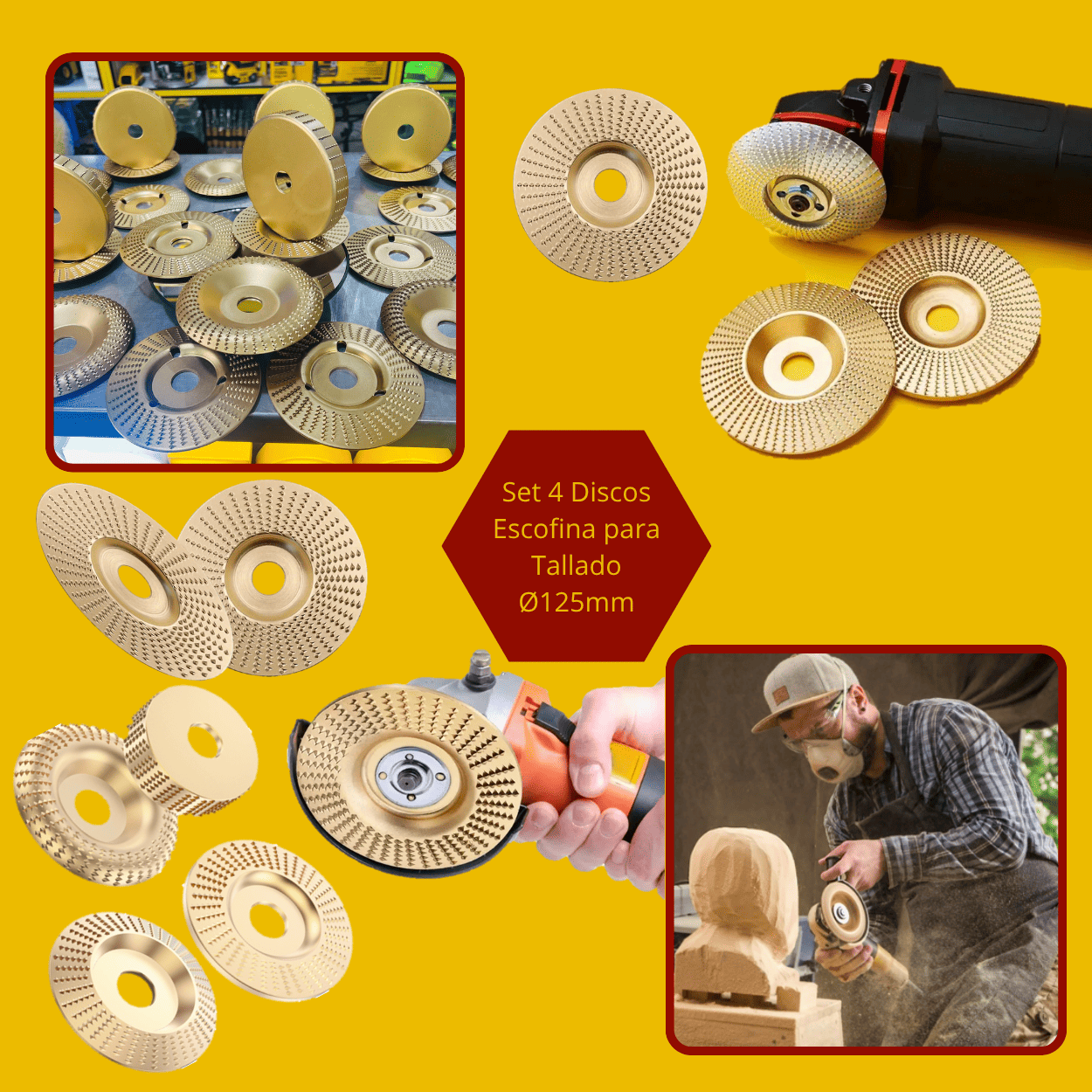 SET 4 DISCOS ESCOFINA PARA TALLADO Ø125mm - COD:100485
