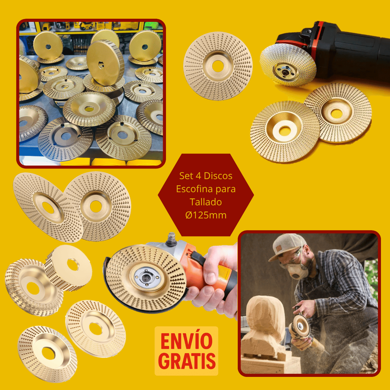 SET 4 DISCOS ESCOFINA PARA TALLADO Ø125mm - COD:100485