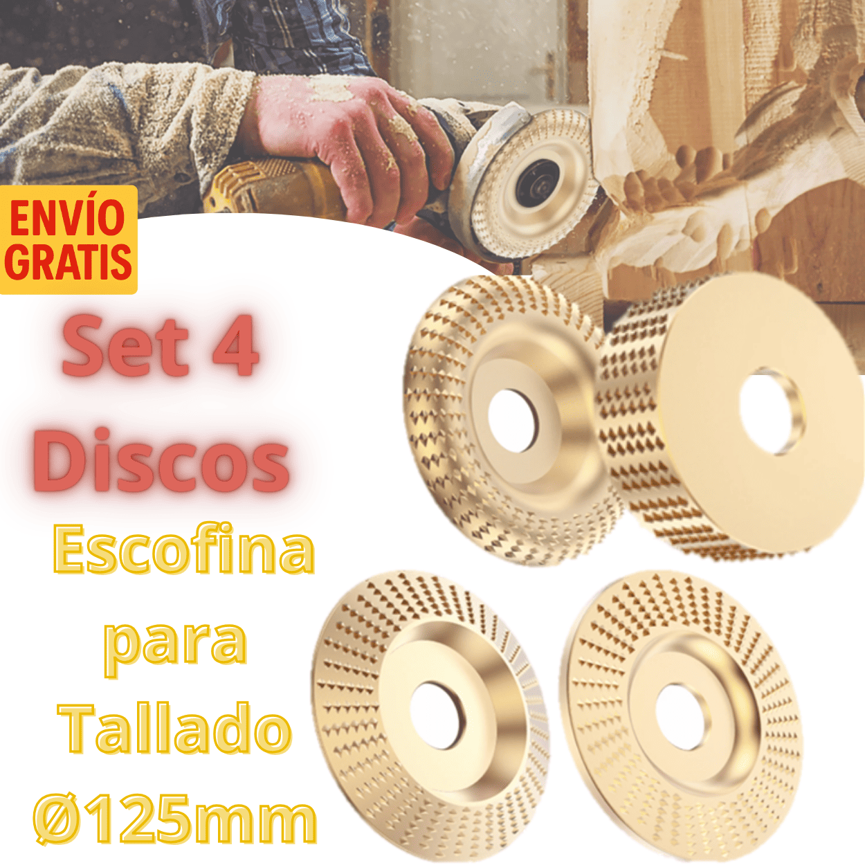 SET 4 DISCOS ESCOFINA PARA TALLADO Ø125mm - COD:100485