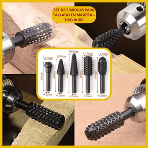 SET 5 BROCAS BURR PARA TALLADO EN MADERA - COD:100490
