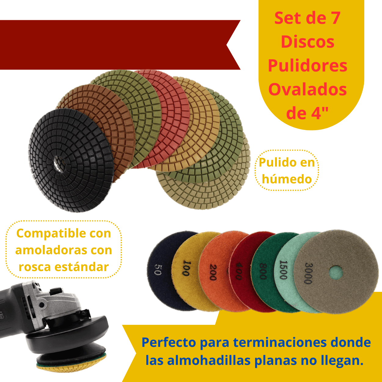 SET 8 DISCOS PULIDORES OVALADO DE 4" - COD:100499