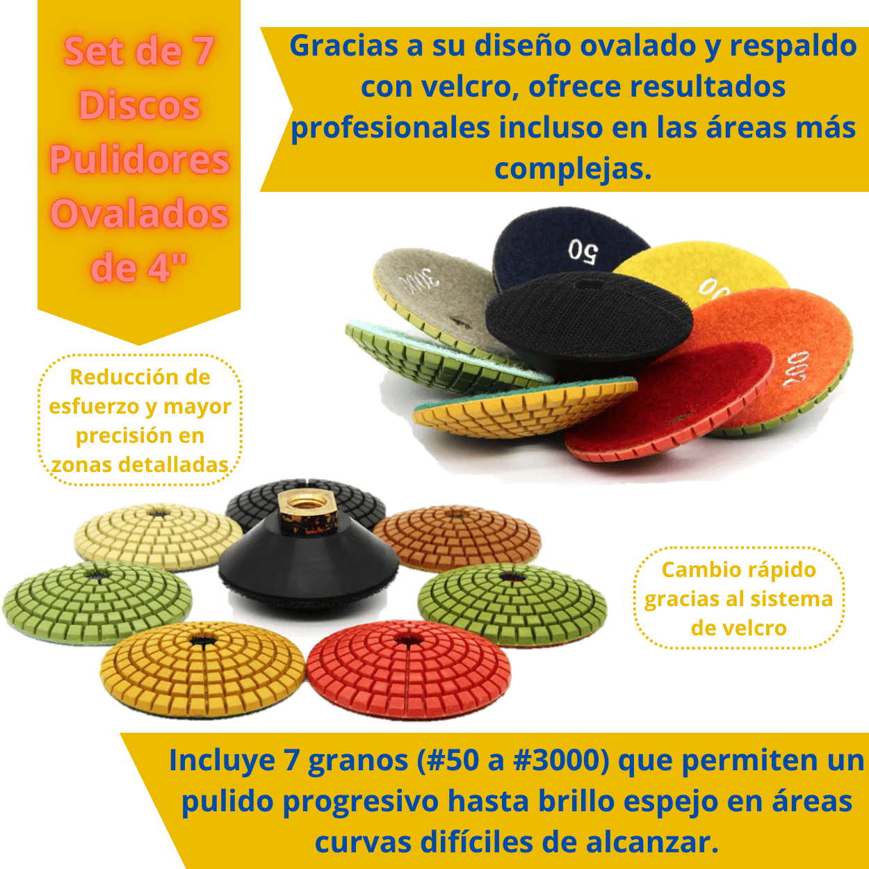 SET 8 DISCOS PULIDORES OVALADO DE 4" - COD:100499