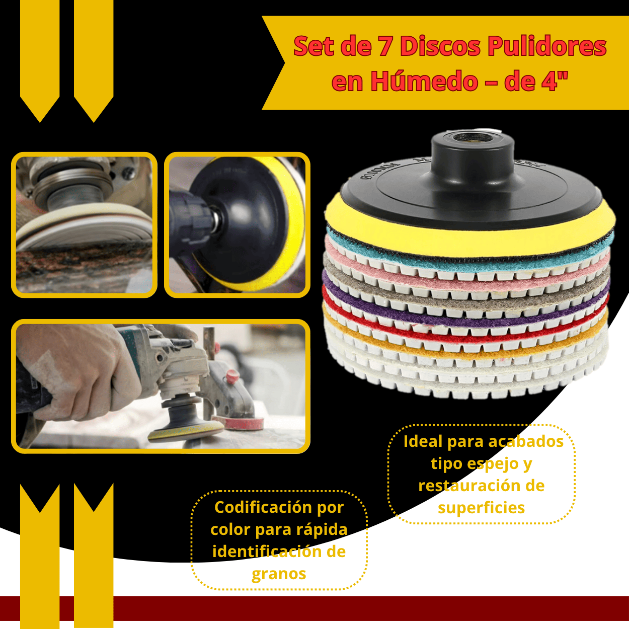 SET 7 DISCOS PULIDORES EN HÚMEDO DE 4" - COD:100498
