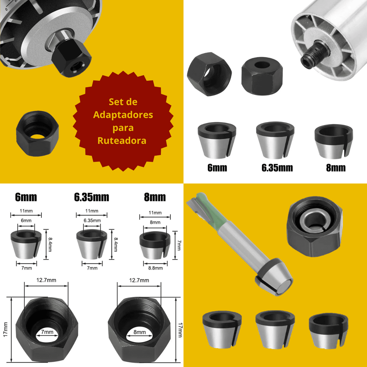 SET 3 ADAPTADORES PARA RUTEADORA 6, 6.35 y 8mm - COD:100034