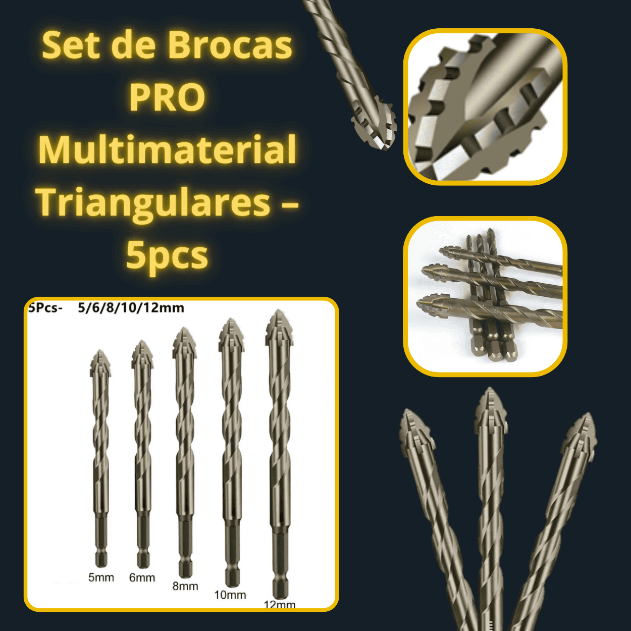 SET 5 BROCAS PRO MULTIMATERIAL Triangulares - COD:100117