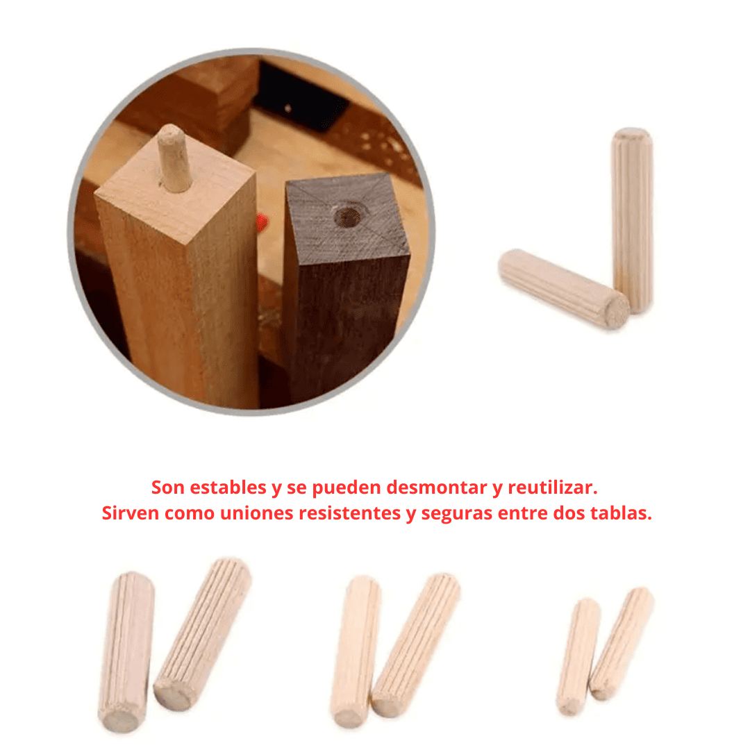 SET 100 TARUGOS RANURADO 6X40MM - 8X40MM - 10X40MM - (COD:100538 - 100539 - 100537)