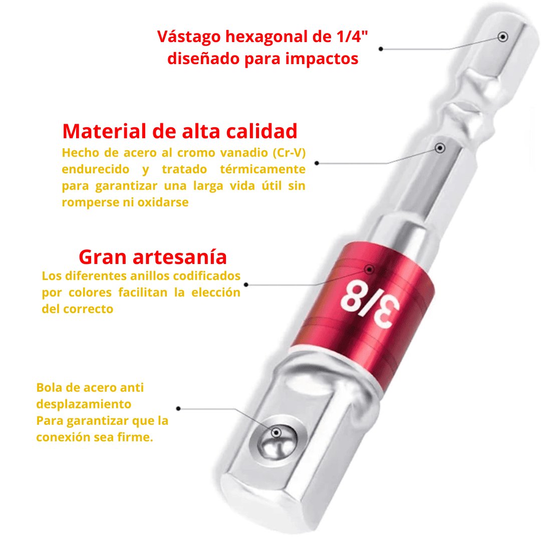 SET 3 ADAPTADORES VASTAGO HEXA IMPACTO - COD:100028