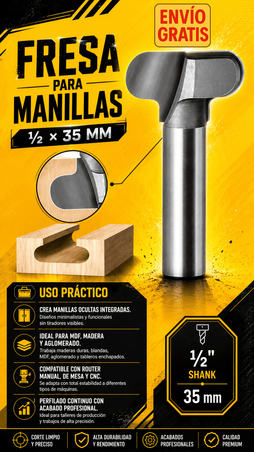 Fresa para Manillas ½ x 35mm - 101015