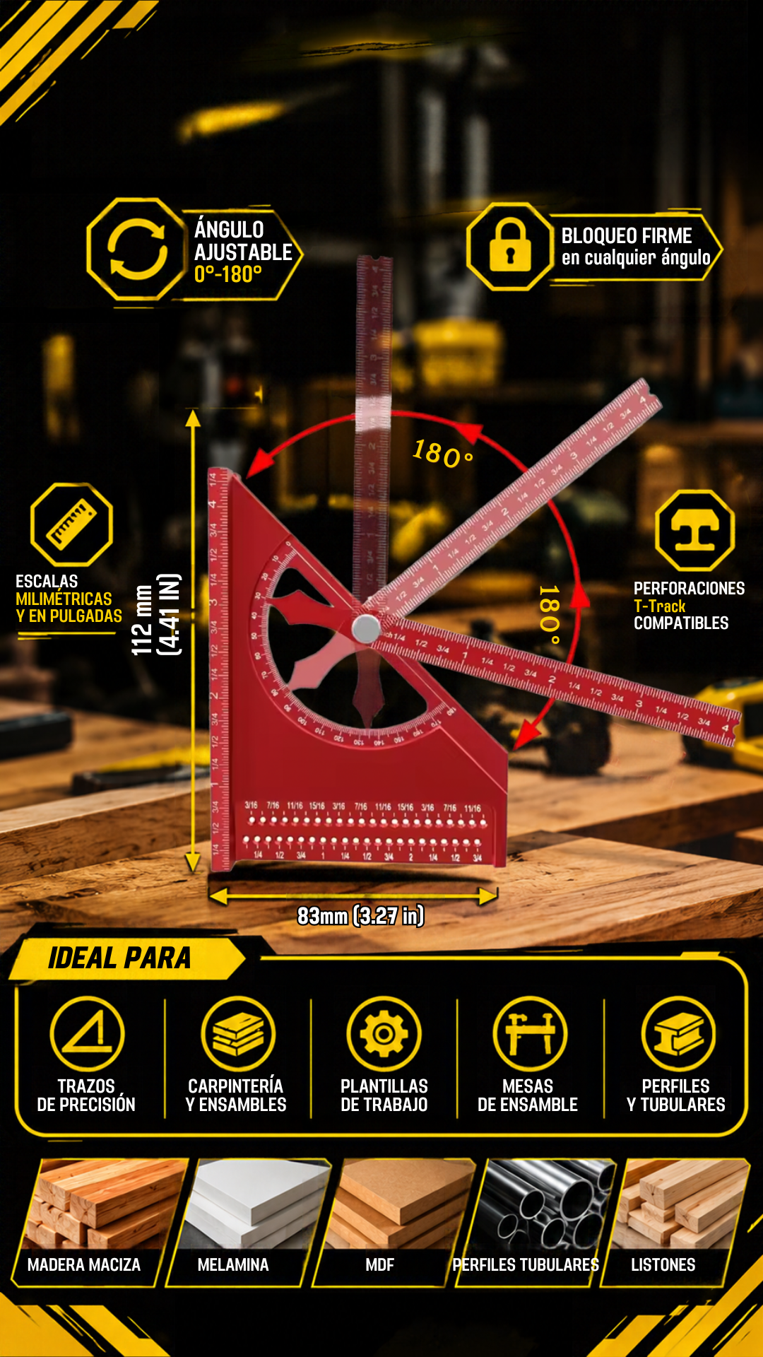 ESCUADRA DE  ALUMINIO 3D PRO - 101034