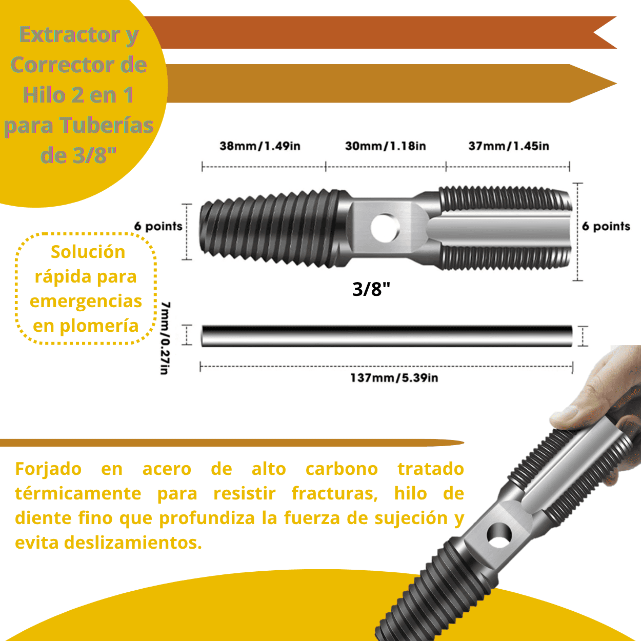 EXTRACTOR Y CORRECTOR  DE HILO PARA TUBERÍA DE 1/2"& 3/4" - 2 EN 1 - (COD:100250 - 100251)