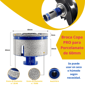 COPA DIAMANTADA PERFO-DESBASTE de 28mm, 32mm, 55mm, 60mm - (COD:100091 - 100092 - 100093 - 100094)