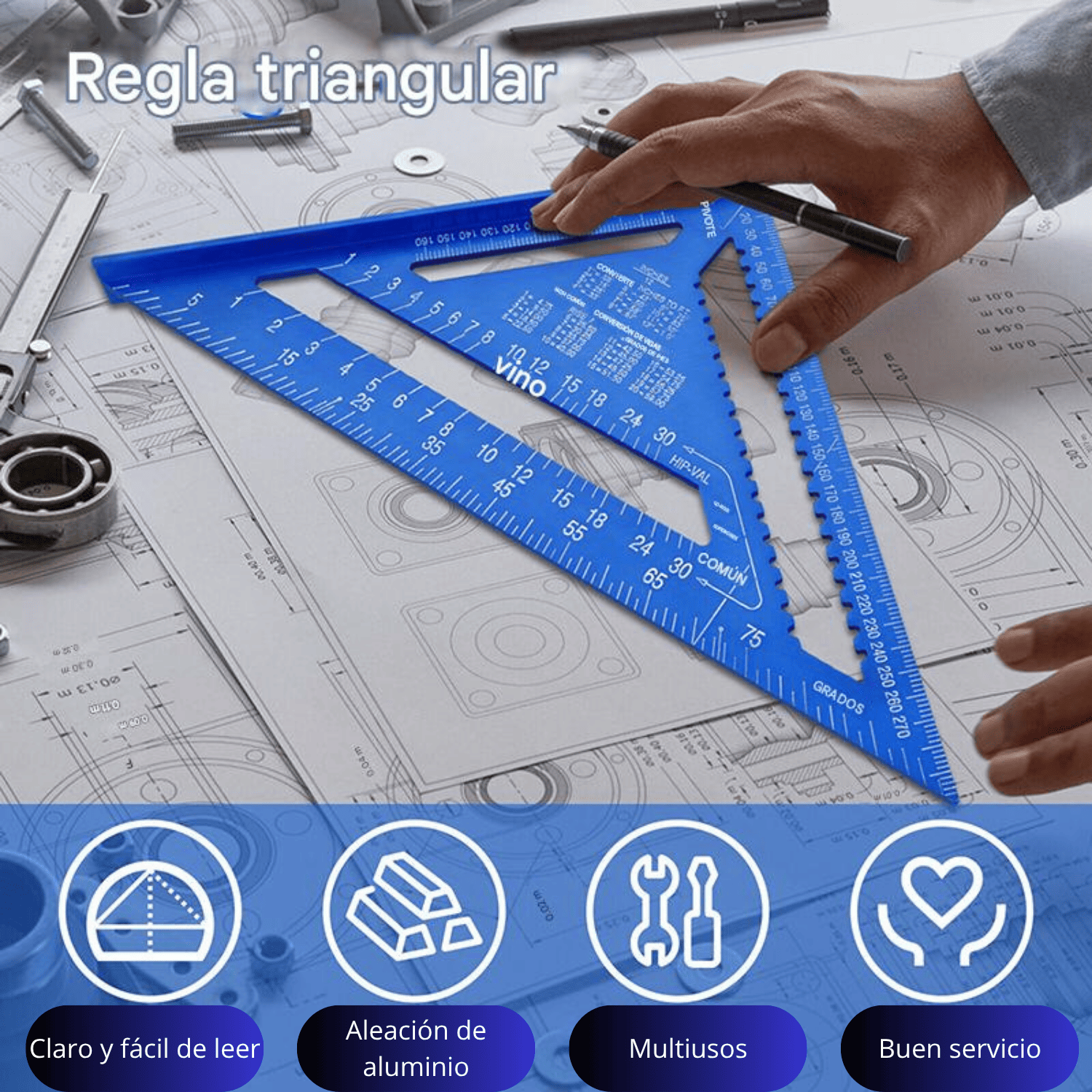 ESCUADRA RÁPIDA DE 12“ De Aluminio Alto Relieve - COD:100216 - 100215