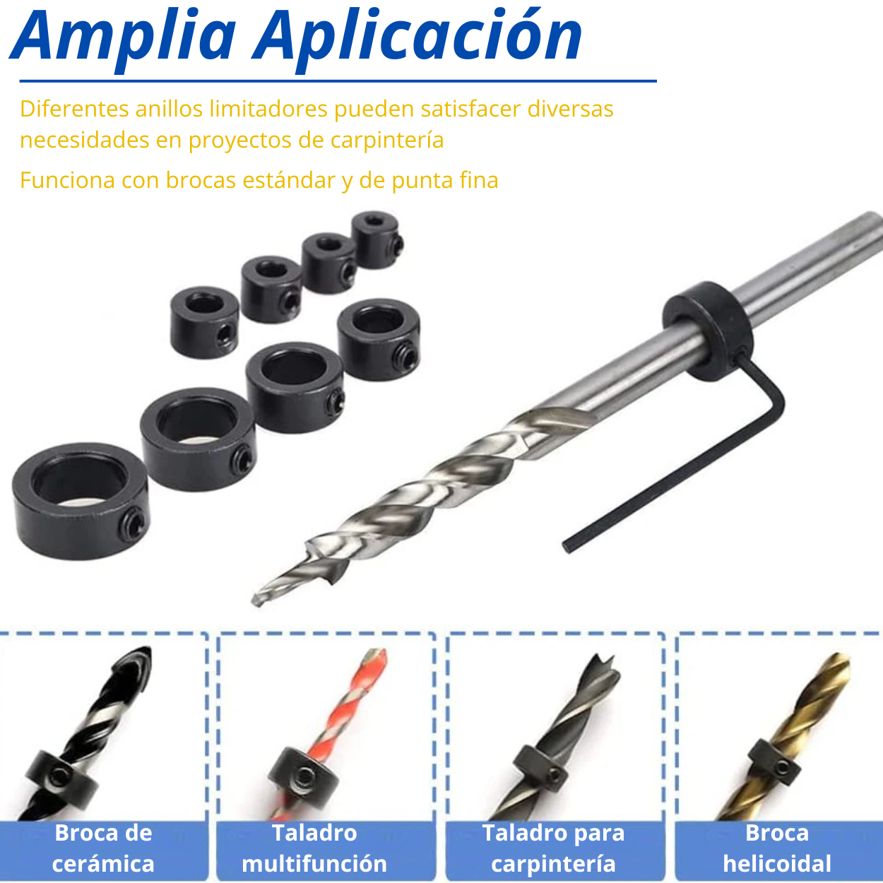 SET 9 TOPES DE PROFUNDIDAD PARA BROCAS - 3 a 16 mm - COD:100541