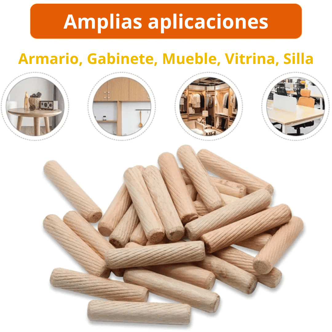 SET 100 TARUGOS RANURADO 6X40MM - 8X40MM - 10X40MM - (COD:100538 - 100539 - 100537)
