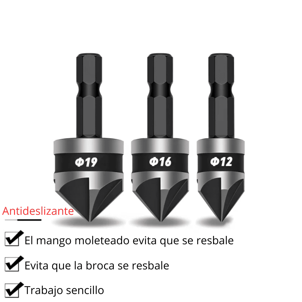 SET 3 AVELLANADORAS PARA METAL – 12 mm / 16 mm / 19 mm - COD:100479