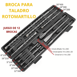 SET 12 BROCAS SDS PLUS Y Cinceles Para Taladro – ROTOMARTILLO - COD:100472