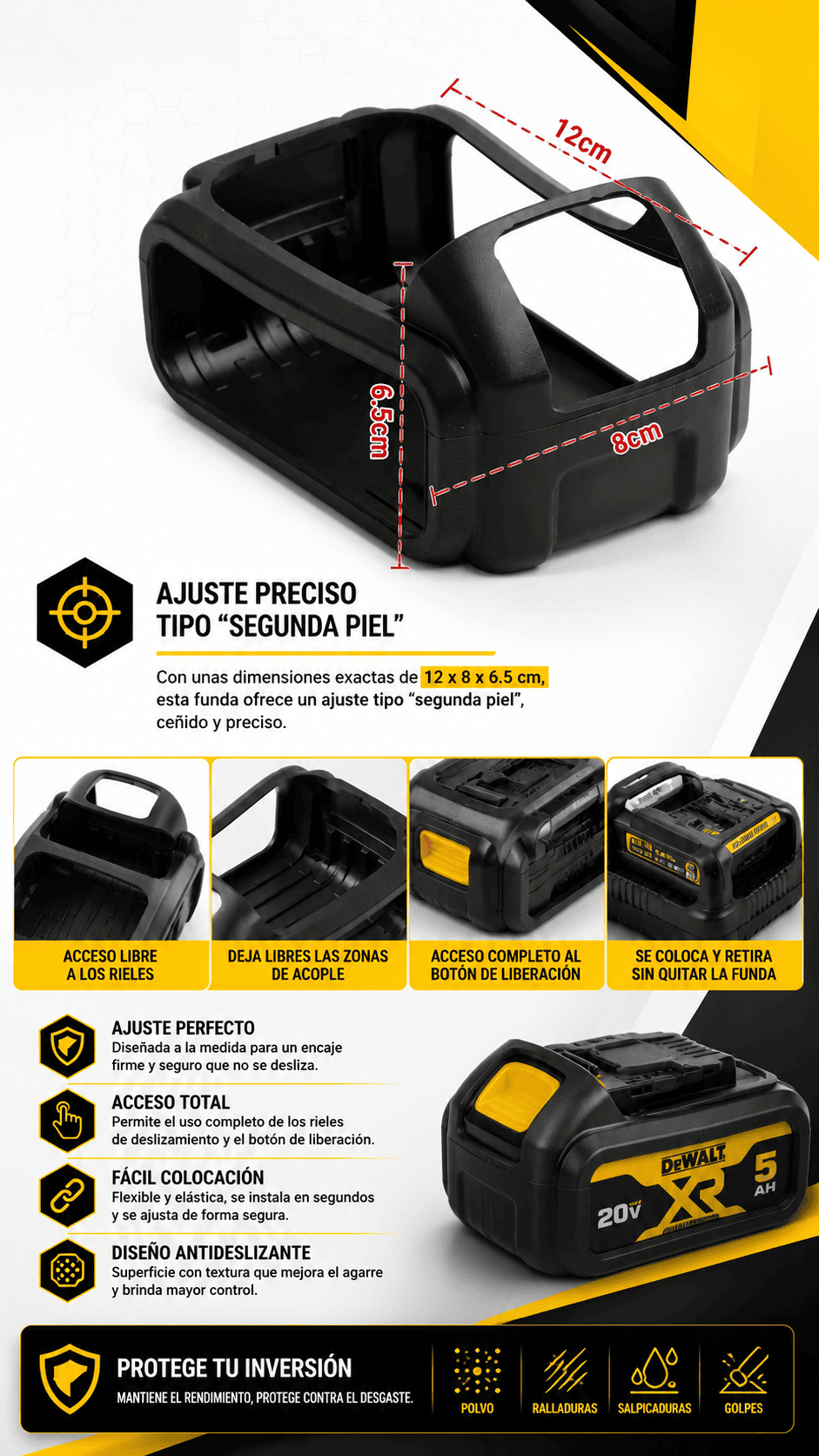 FUNDA SILICONA PARA BATERIA 5AH DEWALT - COD:101017