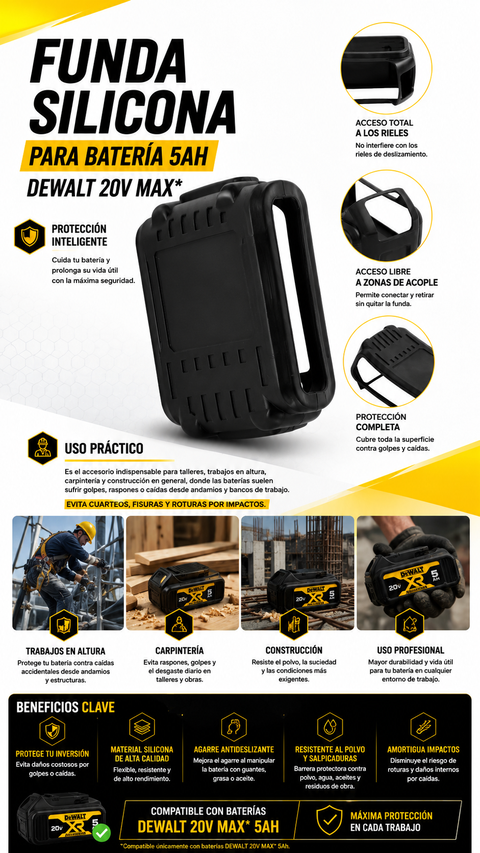 FUNDA SILICONA PARA BATERIA 5AH DEWALT - COD:101017