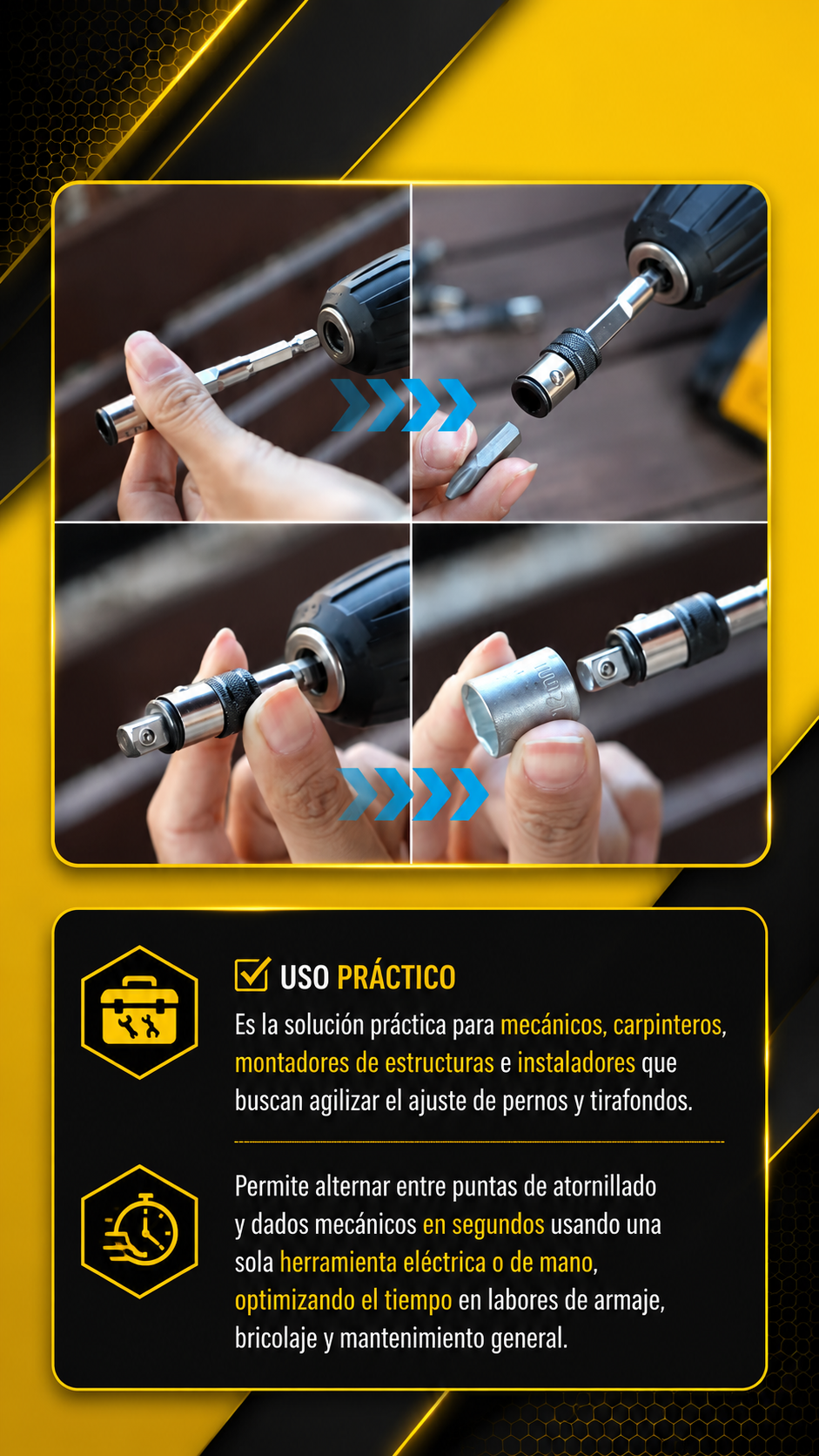 EXTENSIÓN HEXAGONAL 1/4 A DADOS 1/4 - COD:101018