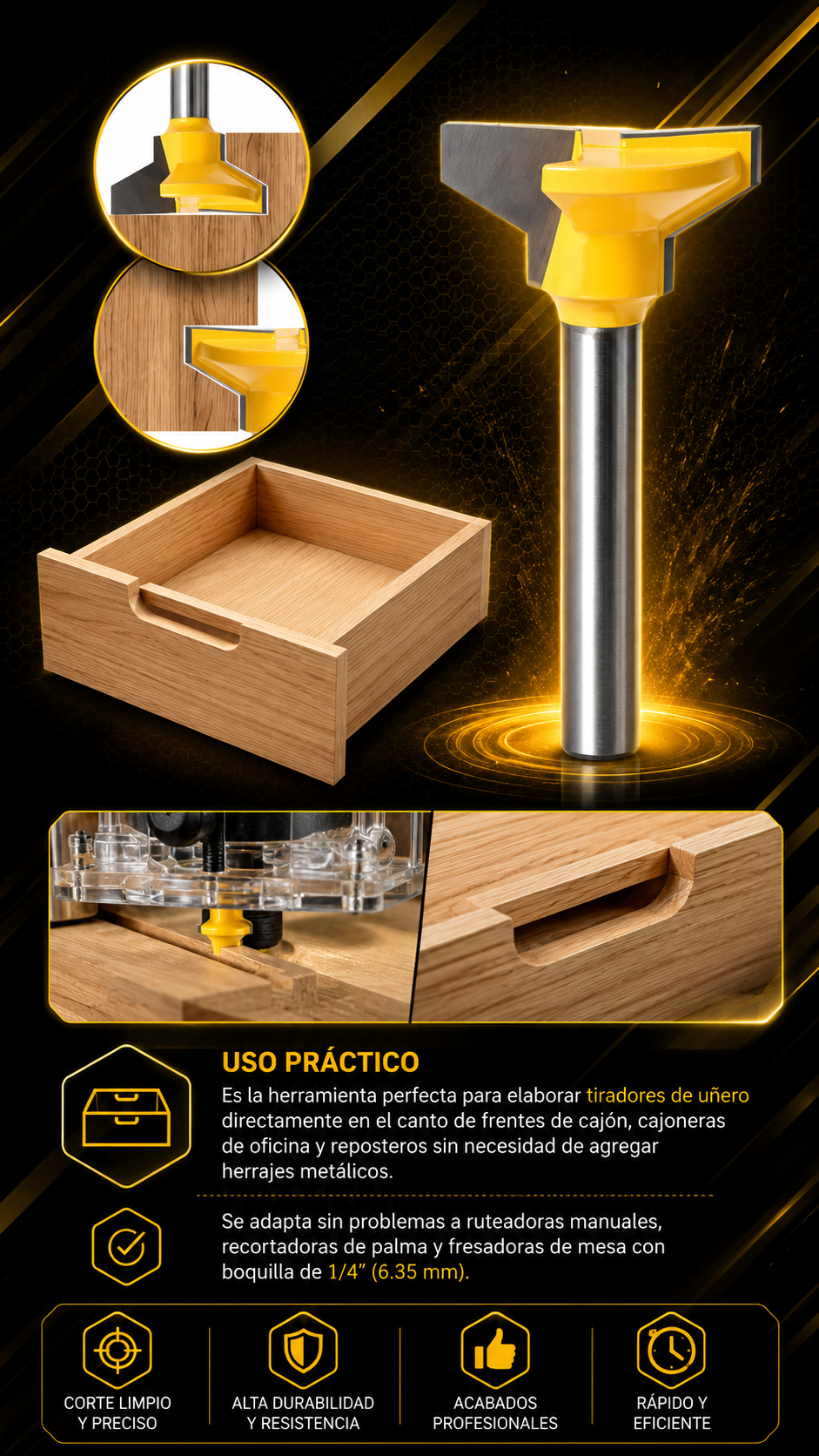 Fresa para Manija y Cajón  Reversible 1/4 x 25 mm - COD:101021