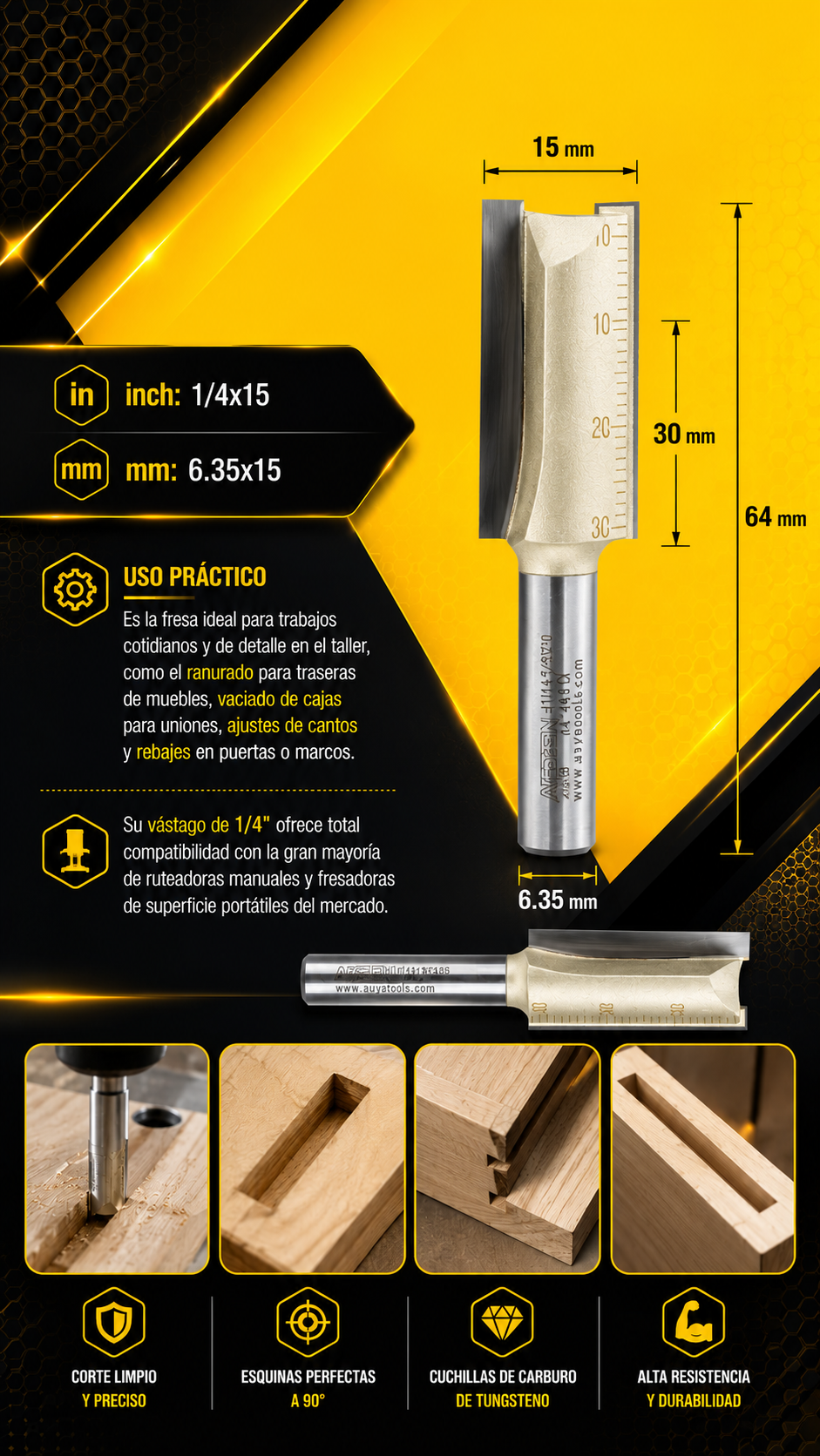 ARDEN FRESA CORTE RECTO DE 1/4" X 15mm×30mm - Cod:101020