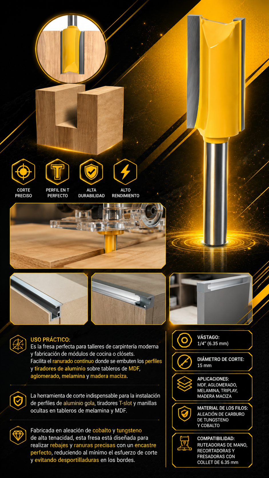 FRESA PARA PERFIL DE ALUMINIO 1/4X15MM - COD:101022