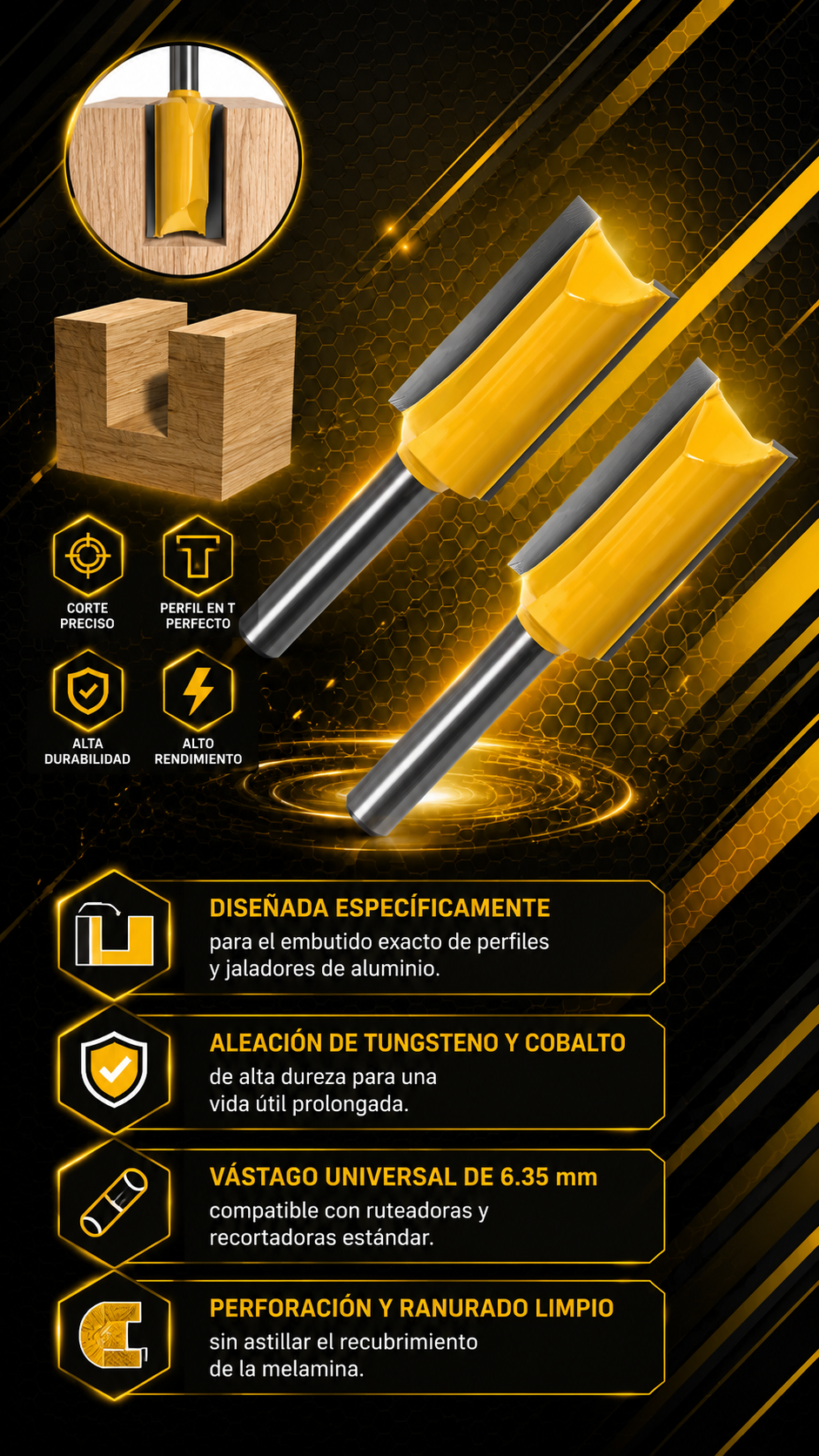 FRESA PARA PERFIL DE ALUMINIO 1/4X15MM - COD:101022