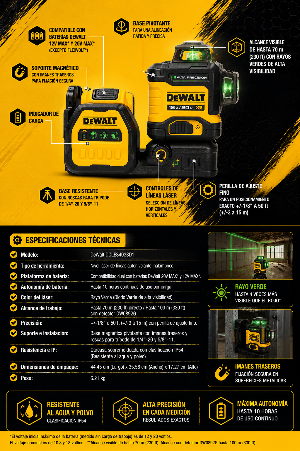 NIVEL LÁSER DEWALT DCLE34033D1 - COD:100749