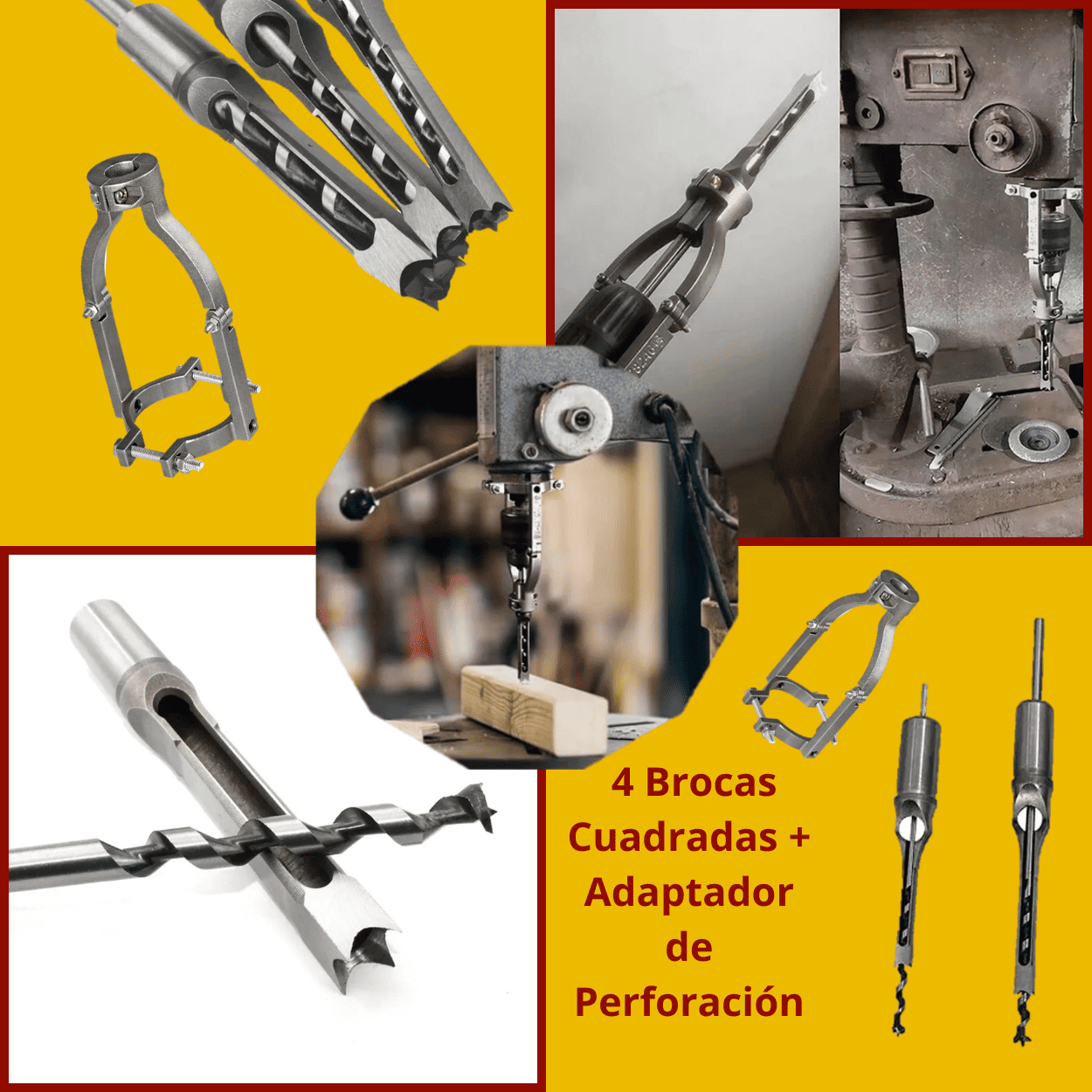 Combo: 4 Brocas Cuadradas + Adaptador para Perforación - COD:100484 + 100033