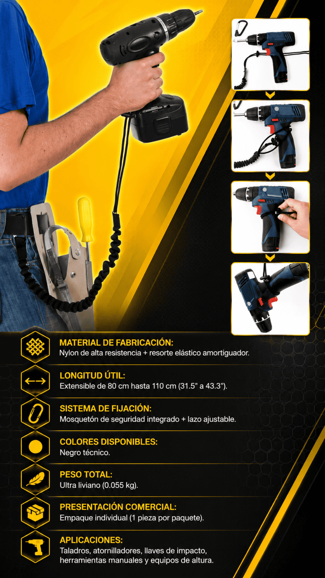 CORDON ANTICAIDAS PARA HERRAMIENTAS Y TALADROS - COD:101016