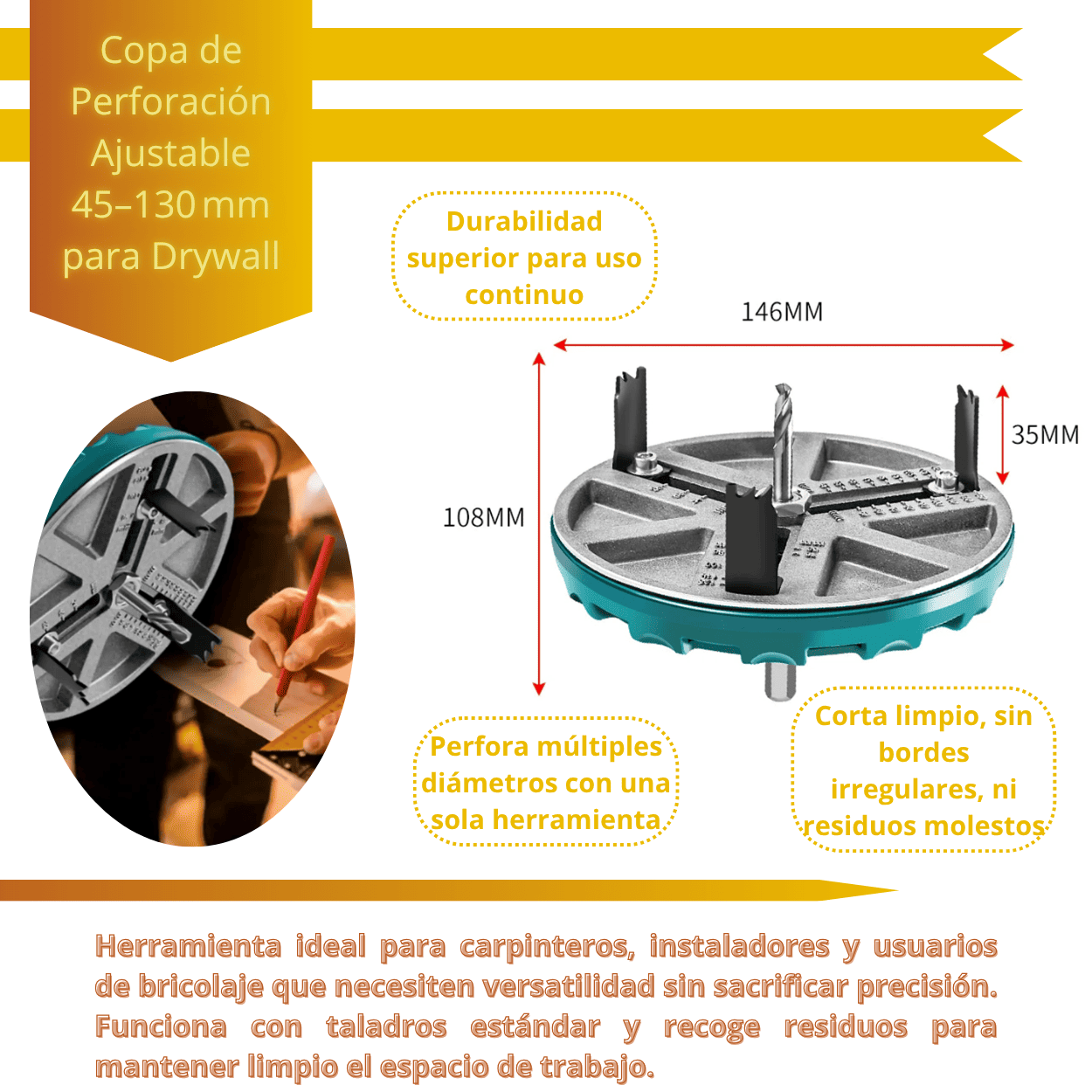 COPA PERFORACIÓN AJUSTABLE PARA DRYWALL - COD:100152